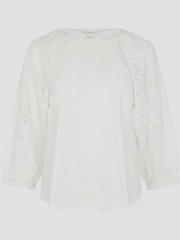 Monsoon Natural Fifi Broderie Long Sleeve 100% Cotton Top - Image 5 of 5