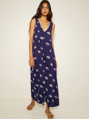 Monsoon Blue Briana Fan Print Wide Leg Jumpsuit - Image 1 of 4