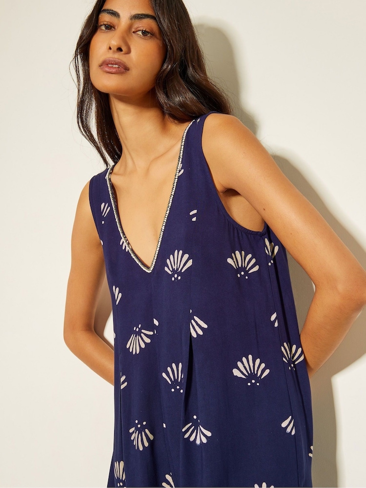 Monsoon Blue Briana Fan Print Wide Leg Jumpsuit - Image 3 of 4
