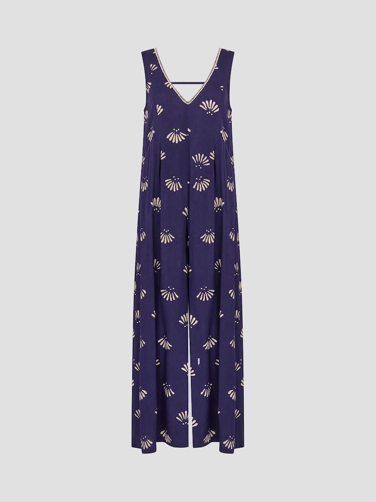 Monsoon Blue Briana Fan Print Wide Leg Jumpsuit - Image 4 of 4