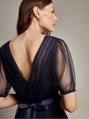 Monsoon Blue Ellie Sheer Sleeve Plunge Tulle Maxi Dress - Image 2 of 5