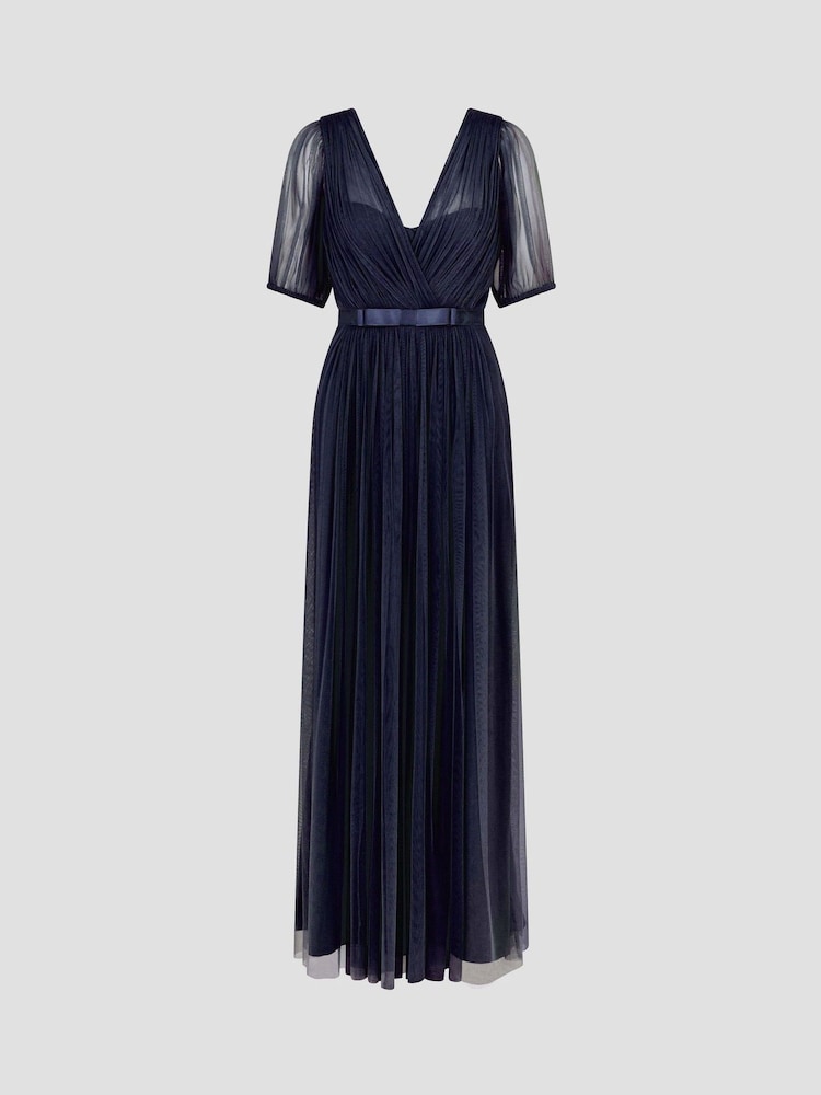 Monsoon Blue Ellie Sheer Sleeve Plunge Tulle Maxi Dress - Image 5 of 5
