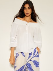 Monsoon White Ava Off The Shoulder Smock Top - Image 1 of 5
