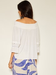 Monsoon White Ava Off The Shoulder Smock Top - Image 4 of 5
