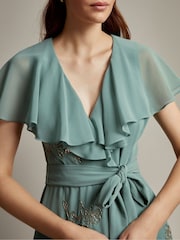 Monsoon Green Ausha Floral Embellished Maxi Wrap Dress - Image 2 of 5