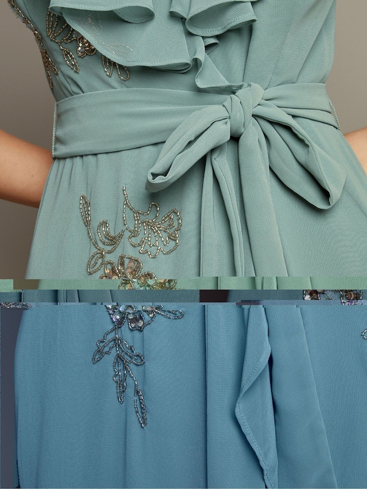Monsoon Green Ausha Floral Embellished Maxi Wrap Dress - Image 3 of 5