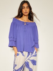 Monsoon Blue Ava Off The Shoulder Smock Top - Image 1 of 5