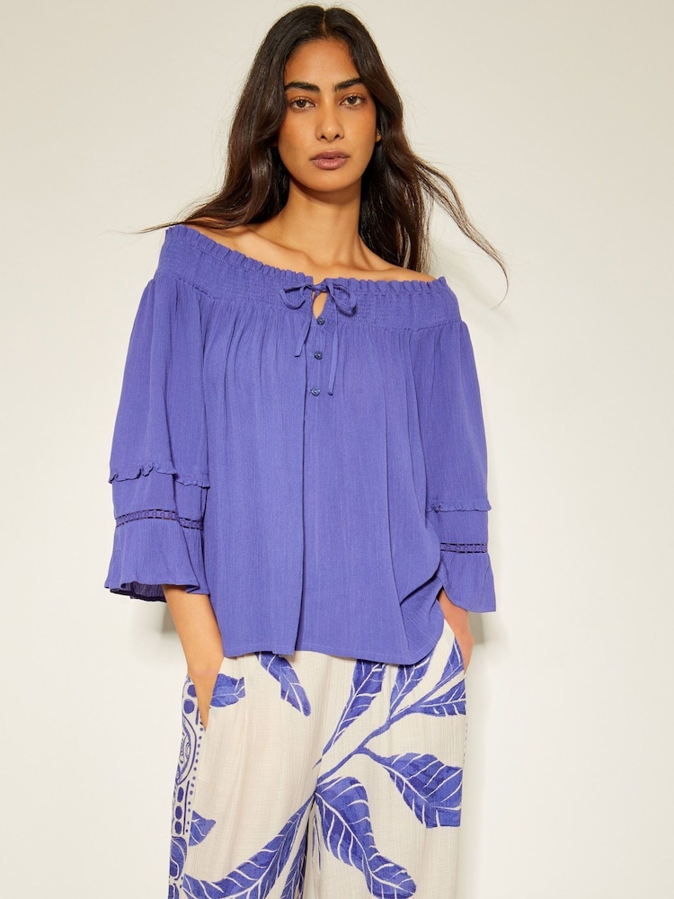 Monsoon Blue Ava Off The Shoulder Smock Top - Image 1 of 5