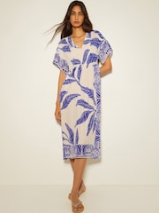 Monsoon White Dina Palm Print Midi Dress - Image 1 of 5