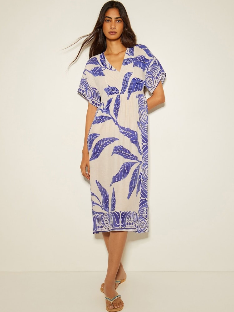 Monsoon White Dina Palm Print Midi Dress - Image 1 of 5