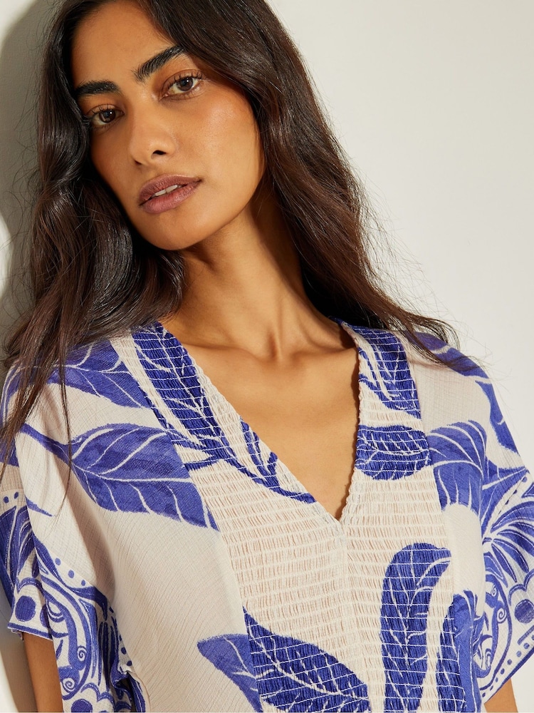 Monsoon White Dina Palm Print Midi Dress - Image 2 of 5