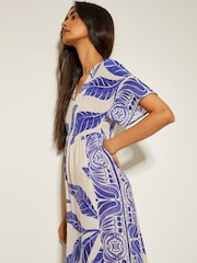 Monsoon White Dina Palm Print Midi Dress - Image 3 of 5