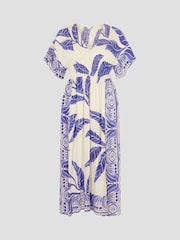 Monsoon White Dina Palm Print Midi Dress - Image 5 of 5