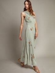 Monsoon Green Sarah Embellished Cowl Neck Maxi Dress - Image 1 of 5