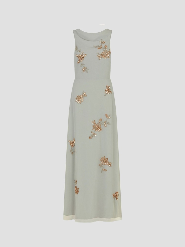 Monsoon Green Sarah Embellished Cowl Neck Maxi Dress - Image 5 of 5