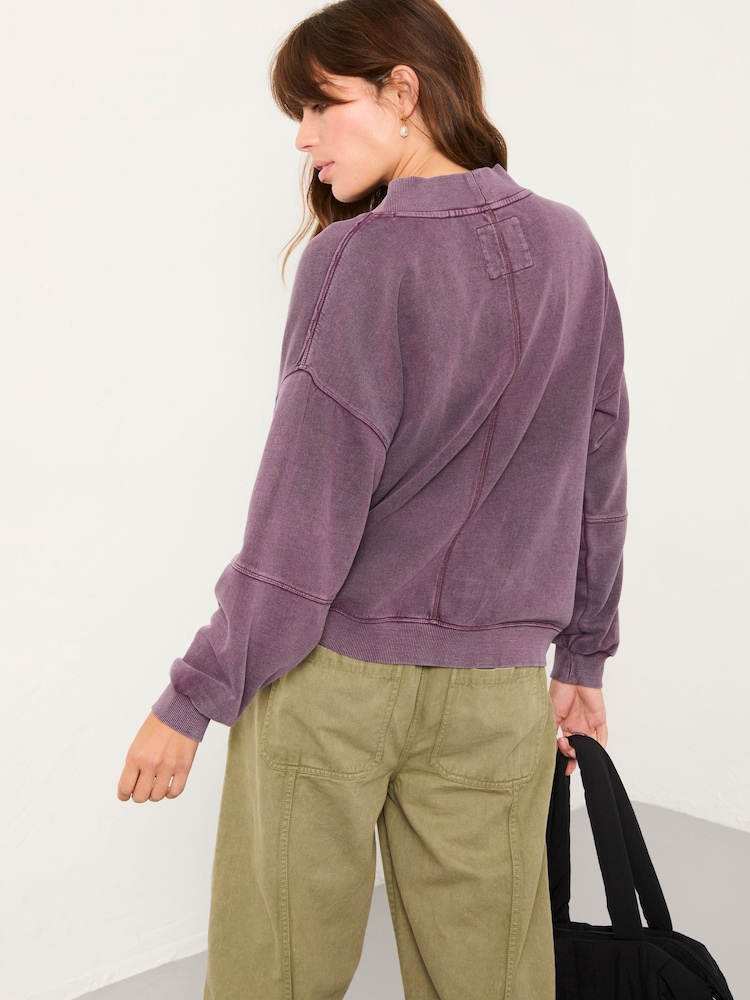 FatFace Lars Plum Purple Plain V Neck Sweat Top - Image 2 of 5