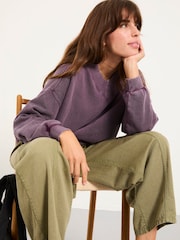 FatFace Lars Plum Purple Plain V Neck Sweat Top - Image 4 of 5