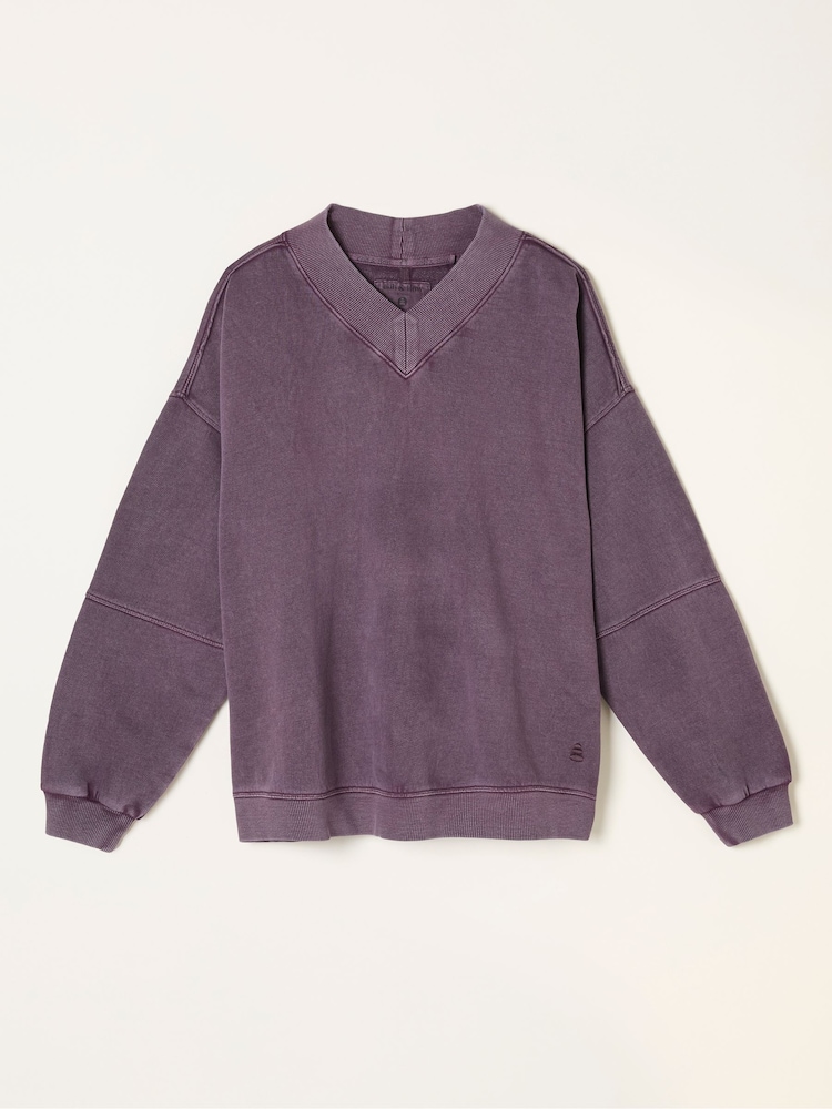 FatFace Lars Plum Purple Plain V Neck Sweat Top - Image 5 of 5