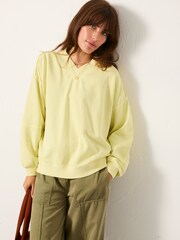 FatFace Lars Yellow Plain V Neck Sweat Top - Image 1 of 6