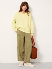 FatFace Lars Yellow Plain V Neck Sweat Top - Image 3 of 6