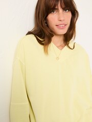 FatFace Lars Yellow Plain V Neck Sweat Top - Image 4 of 6
