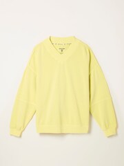 FatFace Lars Yellow Plain V Neck Sweat Top - Image 6 of 6