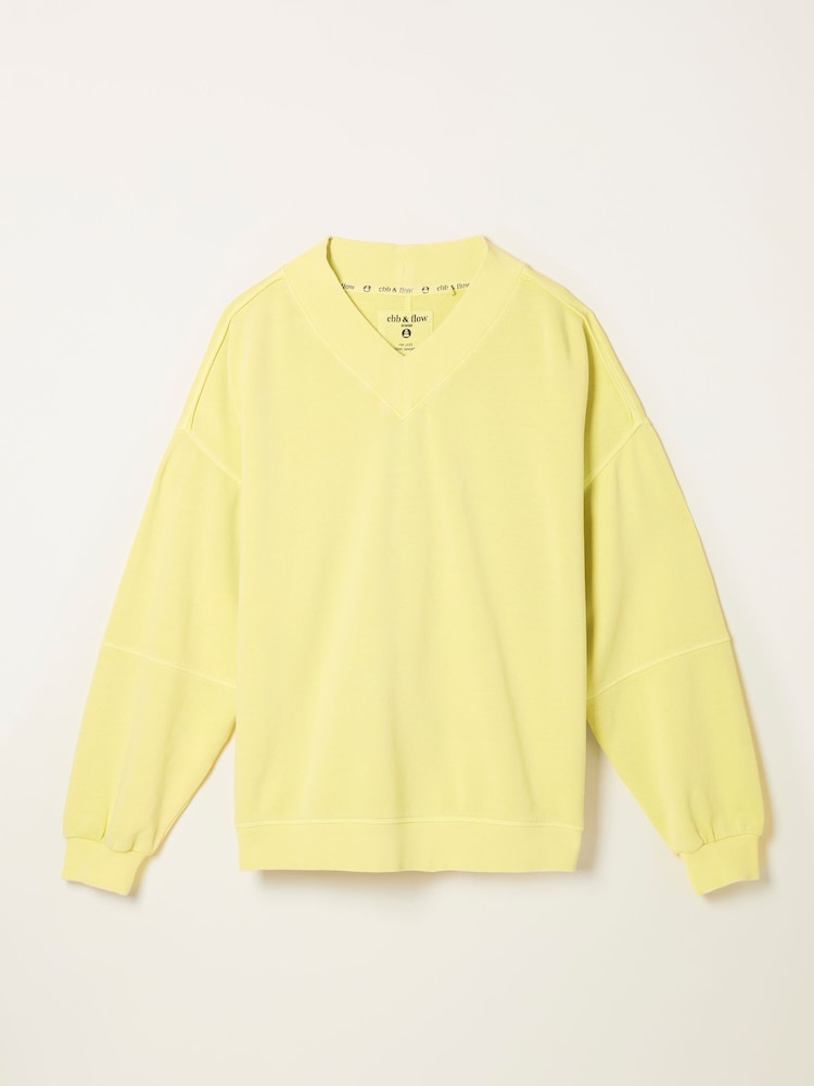 FatFace Lars Yellow Plain V Neck Sweat Top - Image 6 of 6