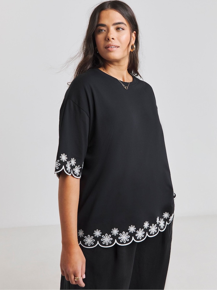 Simply Be Black Cut Work T-Shirt - Image 1 of 4