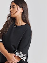 Simply Be Black Cut Work T-Shirt - Image 3 of 4