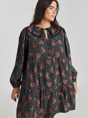 Simply Be Black Printed Collared Smock Dress - Image 1 of 4