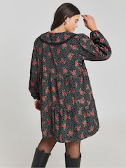Simply Be Black Printed Collared Smock Dress - Image 2 of 4