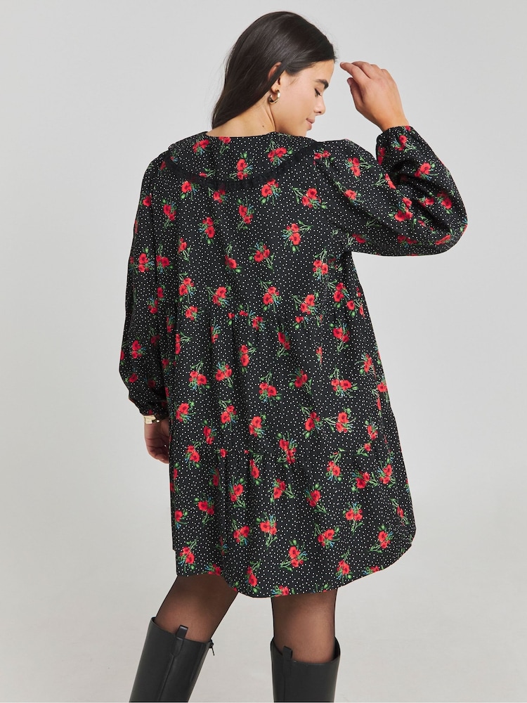 Simply Be Black Printed Collared Smock Dress - Image 2 of 4