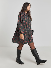 Simply Be Black Printed Collared Smock Dress - Image 4 of 4