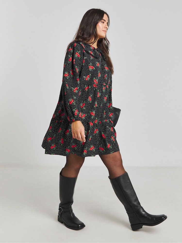 Simply Be Black Printed Collared Smock Dress - Image 4 of 4