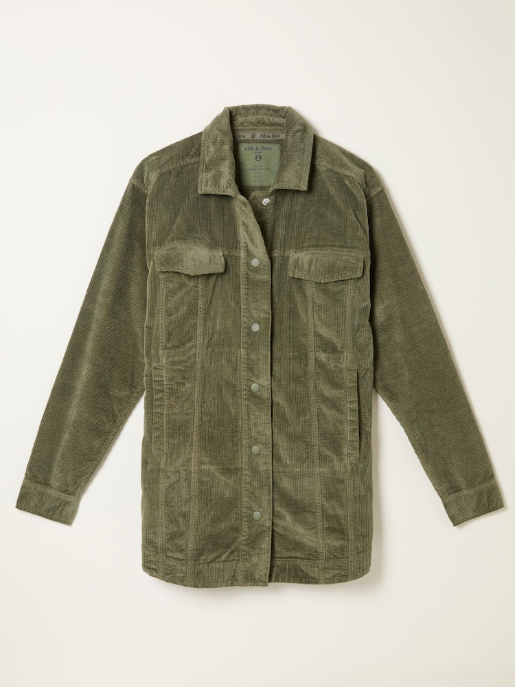 FatFace Alva Khaki Green Cord Overshirt - Image 1 of 5