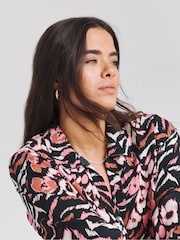 Simply Be Black Animal Leopard Print Poly Crepe Shirt Dress - Image 3 of 4
