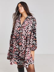 Simply Be Black Animal Leopard Print Poly Crepe Shirt Dress - Image 4 of 4