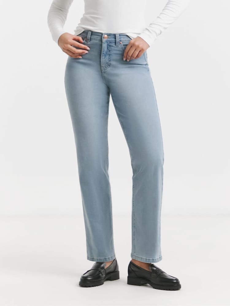 Simply Be Light Blue Petite 24/7 Straight Leg Jeans - Image 1 of 5