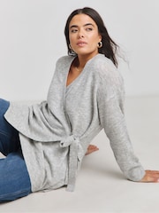 Simply Be Grey Sponge Ballet Wrap Cardigan - Image 1 of 4