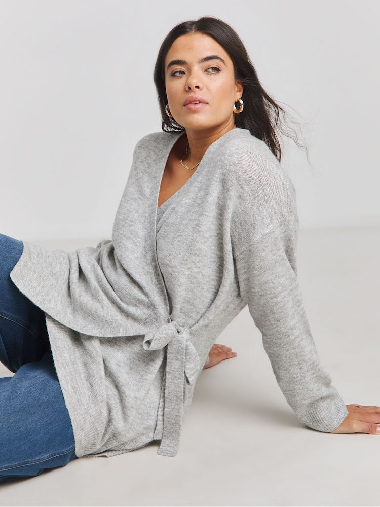 Simply Be Grey Sponge Ballet Wrap Cardigan - Image 1 of 4