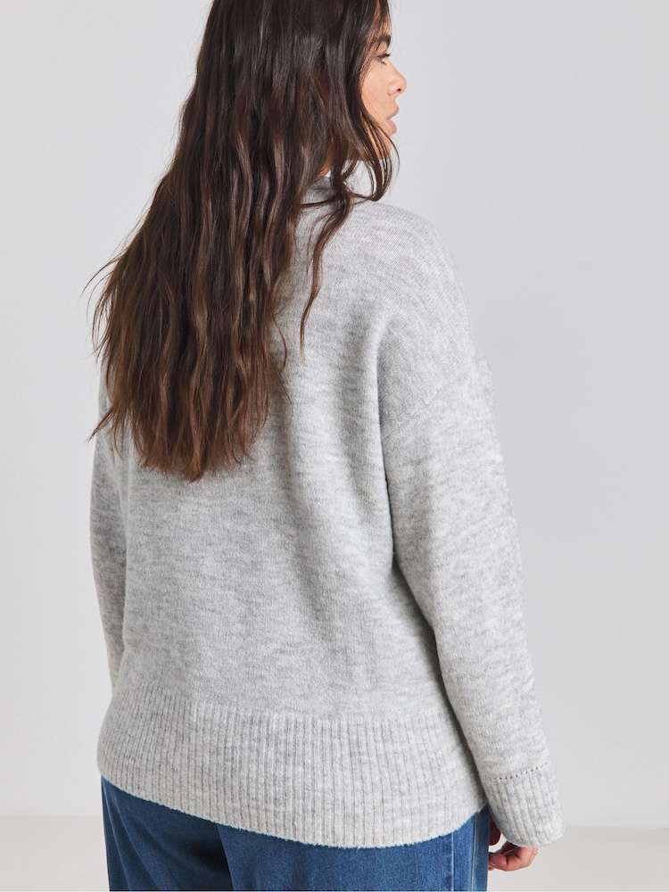 Simply Be Grey Sponge Pointelle Detail Wide Sleeve Crew Neck Jumper - Image 2 of 4