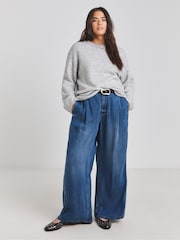 Simply Be Grey Sponge Pointelle Detail Wide Sleeve Crew Neck Jumper - Image 4 of 4