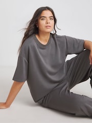 Simply Be Grey Luxe Modal Short Sleeve Sweatshirt - Image 1 of 4