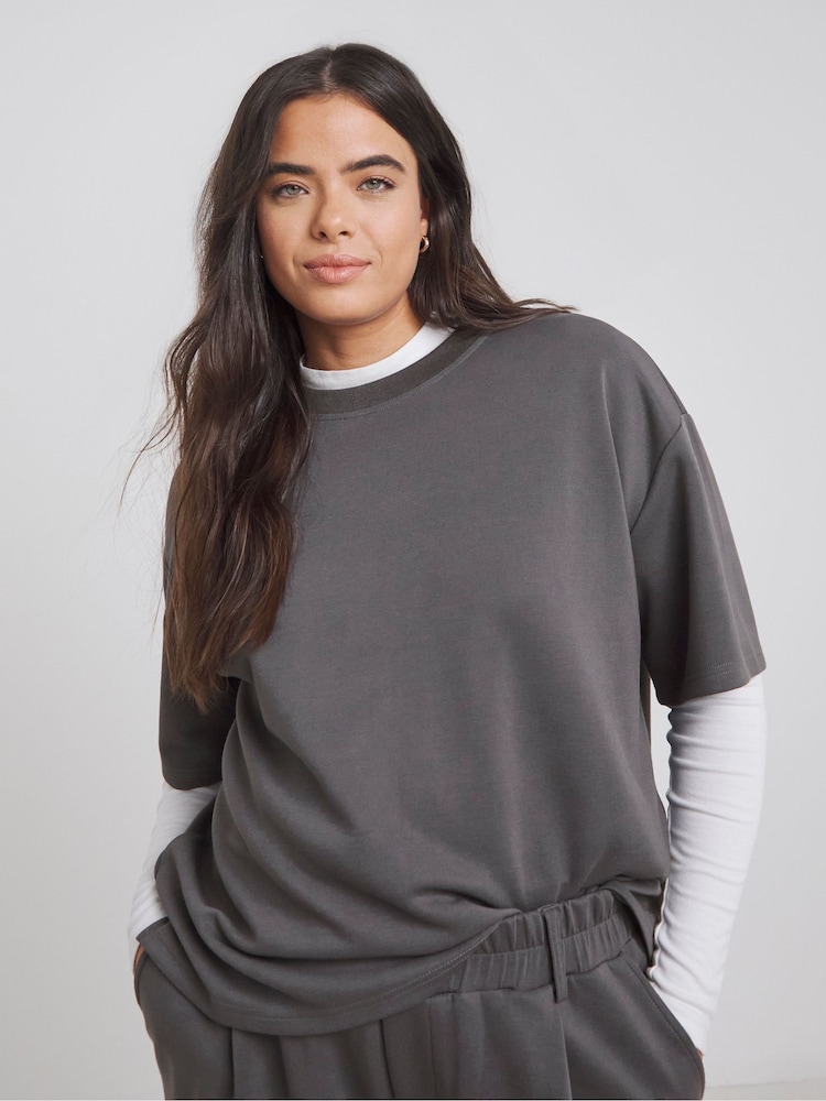 Simply Be Grey Luxe Modal Short Sleeve Sweatshirt - Image 4 of 4