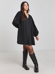 Simply Be Black Embroidered Shift Dress - Image 1 of 4