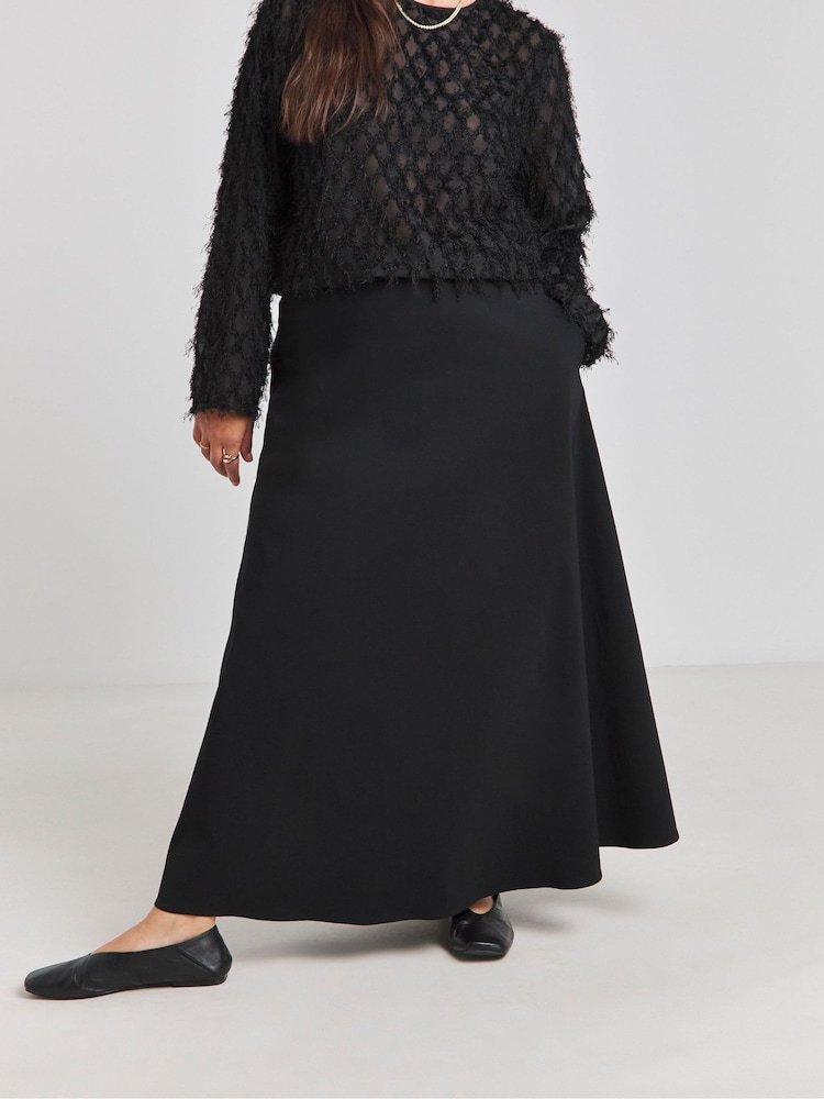 Simply Be Black Cotton Poplin Full Skirt - Image 1 of 4