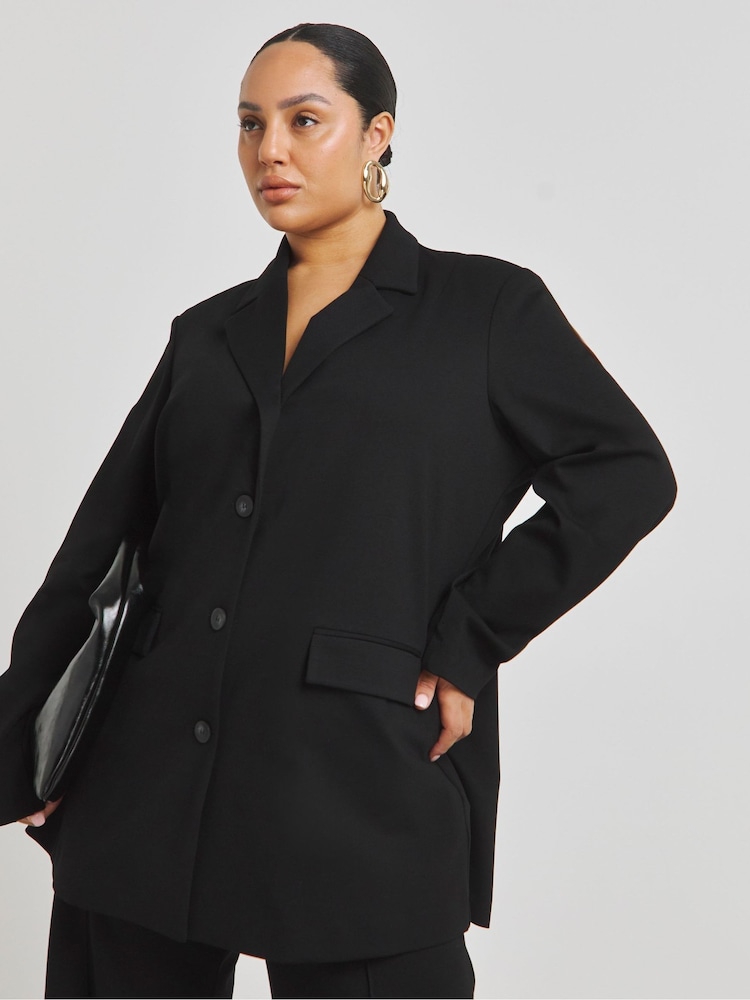Simply Be Black Premium Ponte Single Breasted Jacket - Image 1 of 6