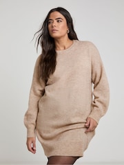 Simply Be Natural Sponge Crew Neck Mini Dress - Image 1 of 4
