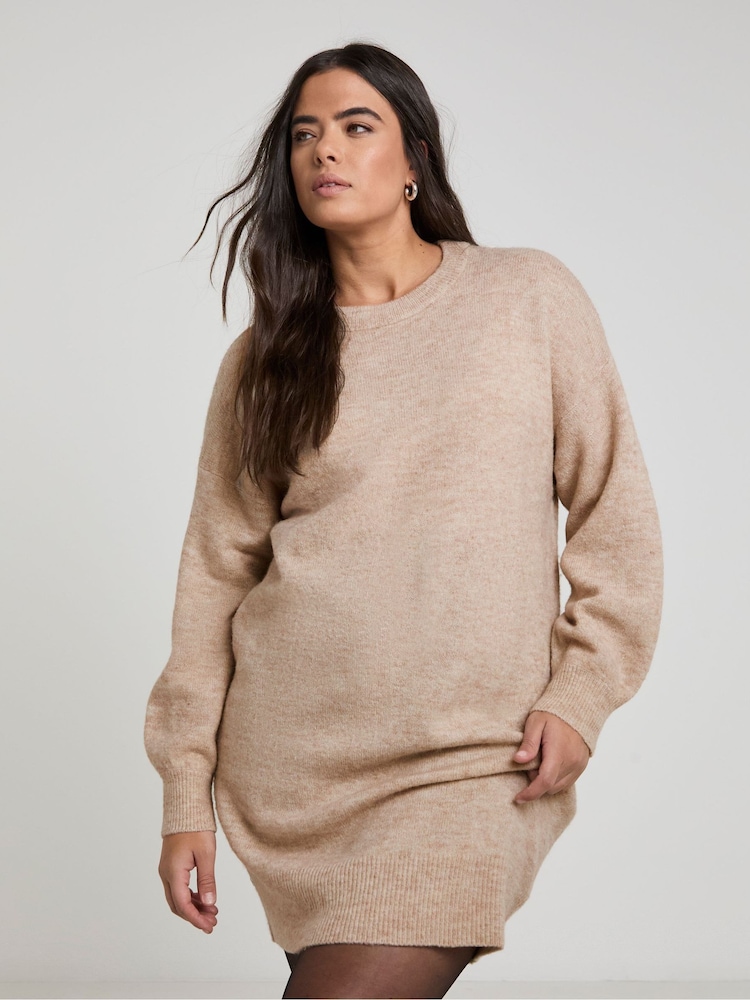 Simply Be Natural Sponge Crew Neck Mini Dress - Image 1 of 4