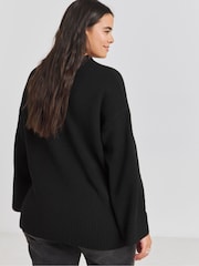 Simply Be Black Sponge Pointelle Detail Wide Sleeve Crew Neck Jumper - Image 2 of 4